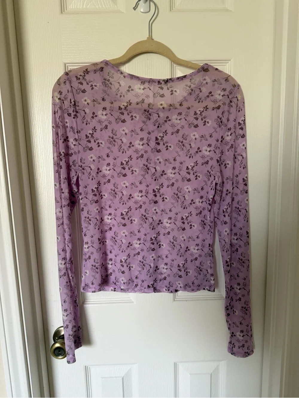 Free People Lilac Floral Button-Front Long Sleeve Shirt